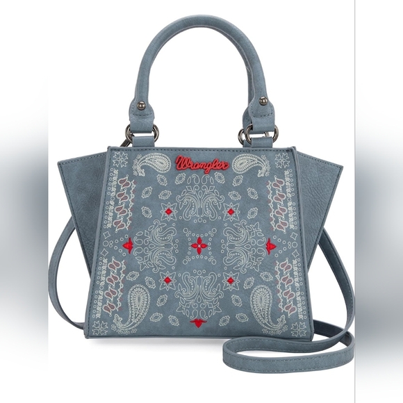 Wrangler Denim Blue Paisley Handbag with Red Details - Picture 1 of 4